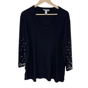 Joseph Ribkoff Embellished Black Women's Blouse Long Sleeve Size 18